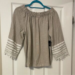 Rafaella Taupe Blouse with Lace Accents Adorable with jeans!!! New